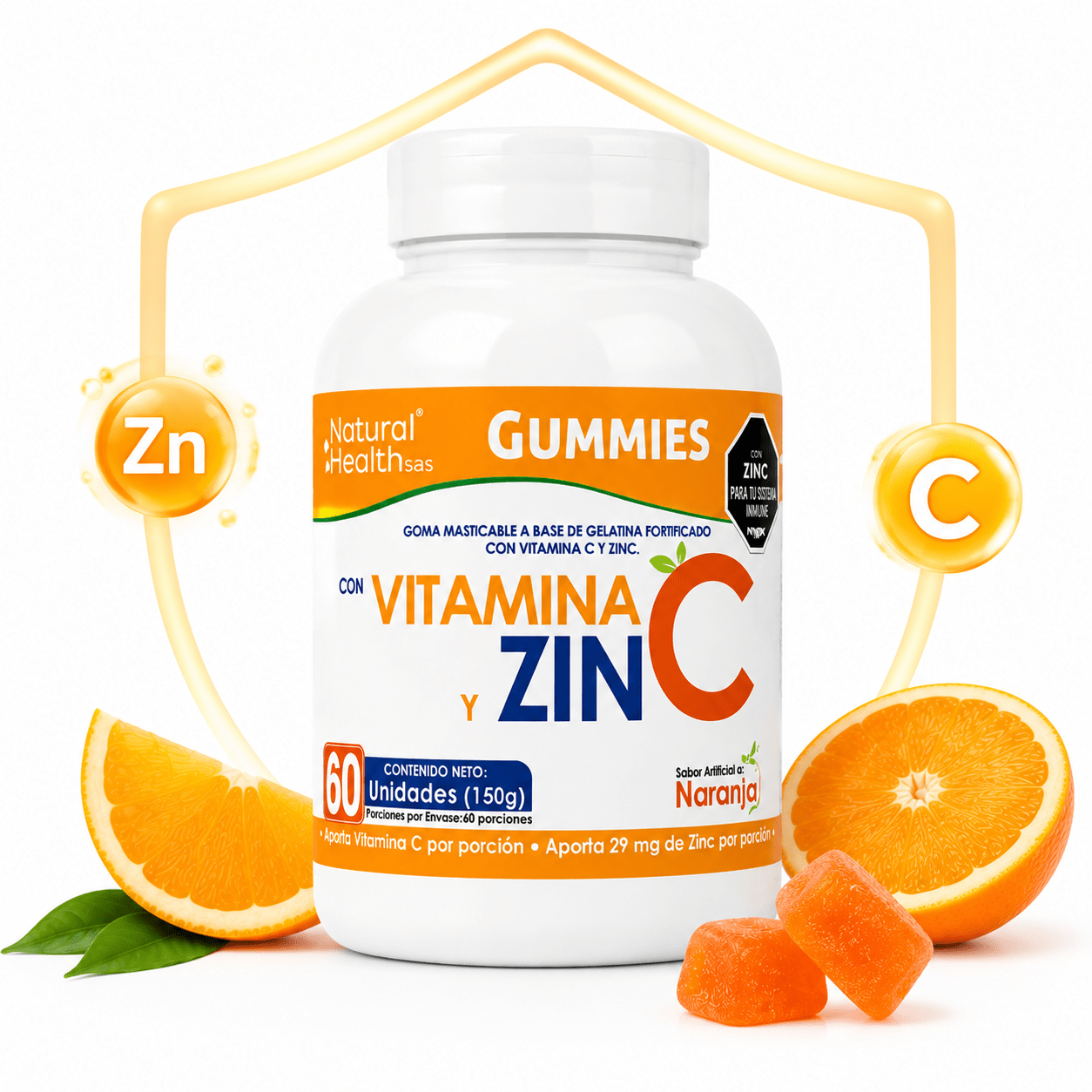 NH Gummies Vitamina C y Zinc Naranja 60 Gomitas Zivanne