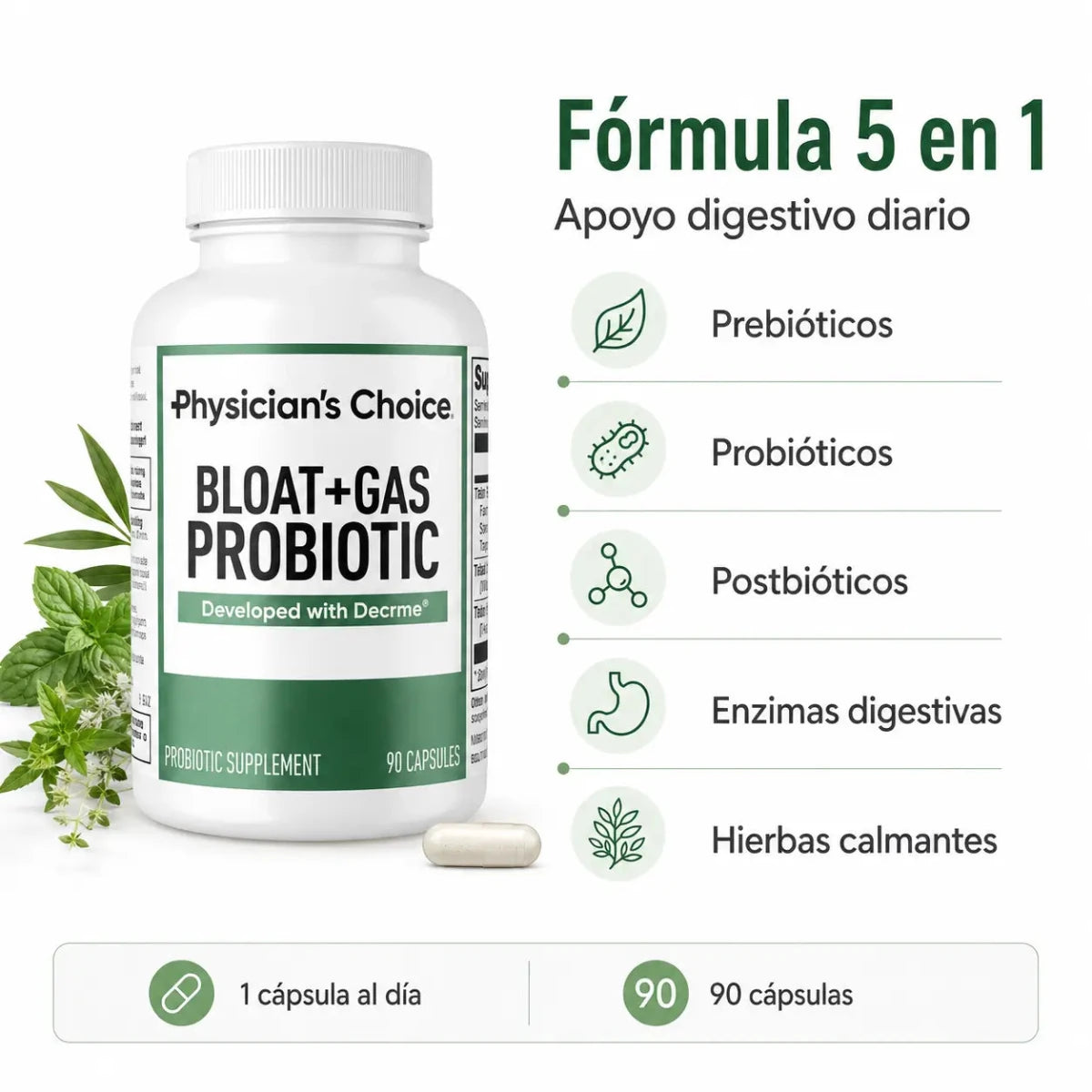 Physicians Choice Bloat + Gas Probiotic Probioticos y Enzimas Digestivas Zivanne