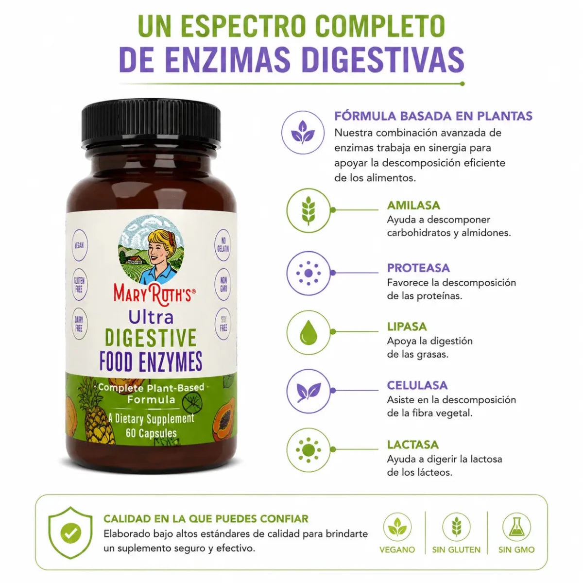 MaryRuths Ultra Digestive Food Enzymes 60 Capsulas Soporte Enzimatico Zivanne