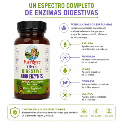 MaryRuths Ultra Digestive Food Enzymes 60 Capsulas Soporte Enzimatico Zivanne