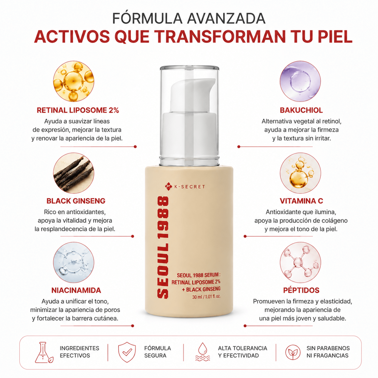 K-SECRET Seoul 1988 Retinal Serum: Retinal Liposome 2% + Black Ginseng (30ml) — Sérum facial de cuidado nocturno - Zivanne