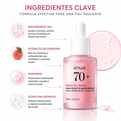 Anua Peach 70% Niacinamide Serum 30ml Serum Facial Iluminador Zivanne