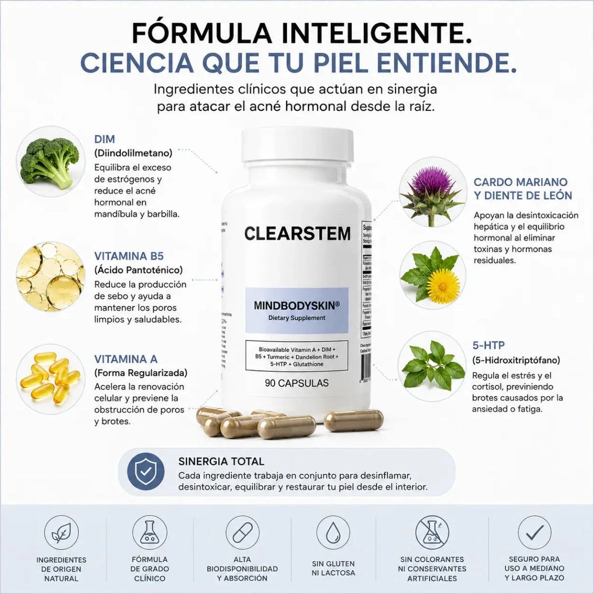 CLEARSTEM Mind Body Skin Suplemento Nutricional para Bienestar de la Piel Zivanne