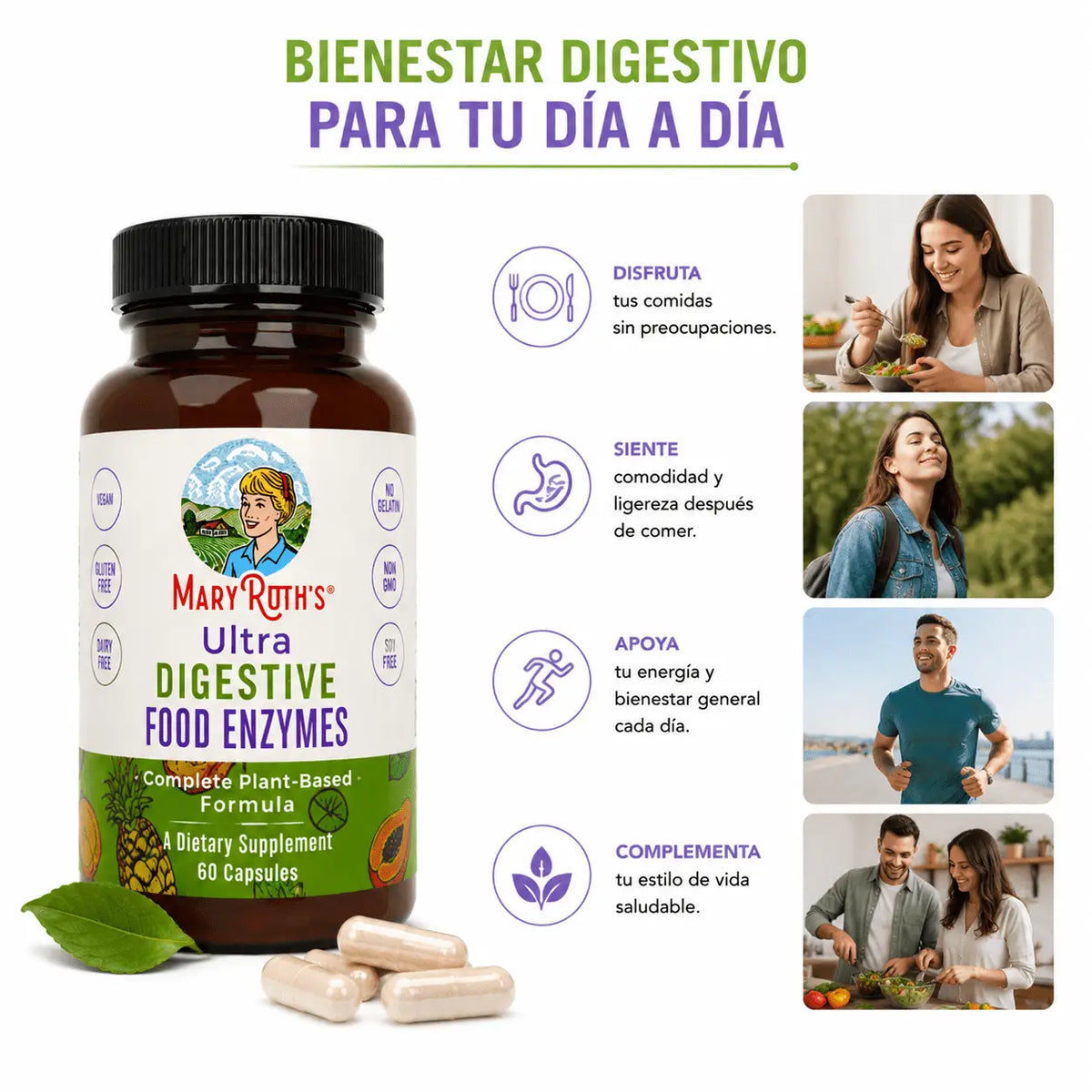 MaryRuths Ultra Digestive Food Enzymes 60 Capsulas Soporte Enzimatico Zivanne