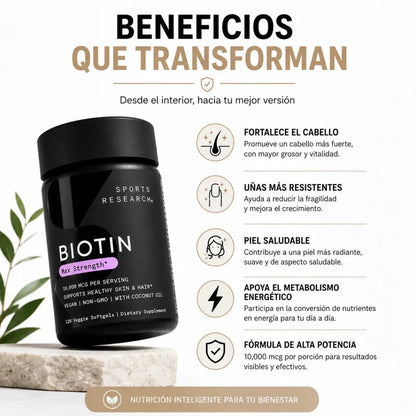 Sports Research Biotin 10.000 mcg con Aceite de Coco 120 cápsulas Zivanne