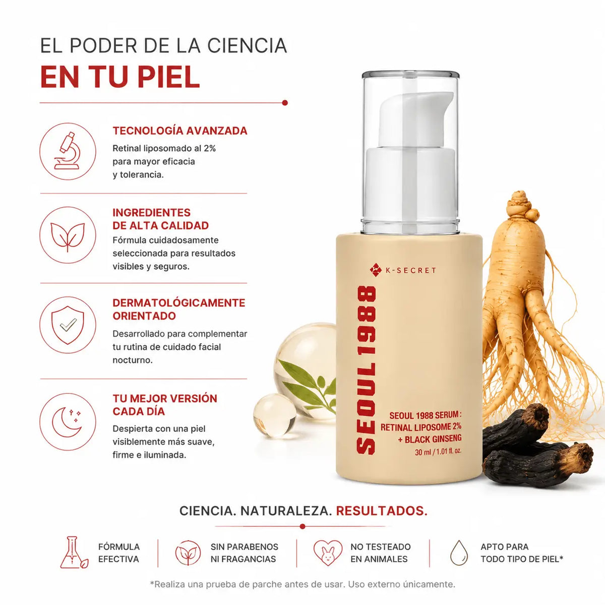 K-SECRET Seoul 1988 Retinal Serum: Retinal Liposome 2% + Black Ginseng (30ml) — Sérum facial de cuidado nocturno - Zivanne