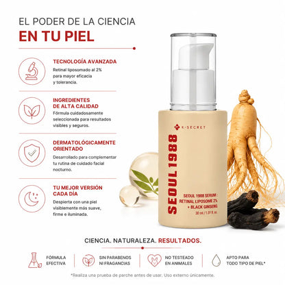 K-SECRET Seoul 1988 Retinal Serum: Retinal Liposome 2% + Black Ginseng (30ml) — Sérum facial de cuidado nocturno - Zivanne