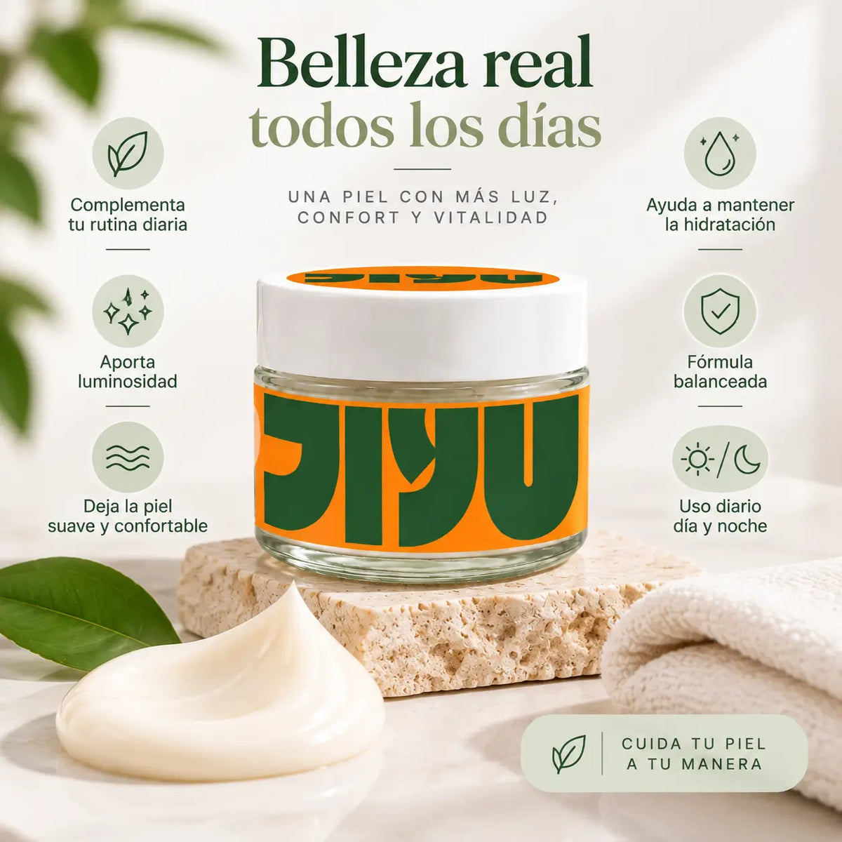 JIYU, Skin Cell Face Cream, Crema Facial Hidratante e Iluminadora, 60 ml