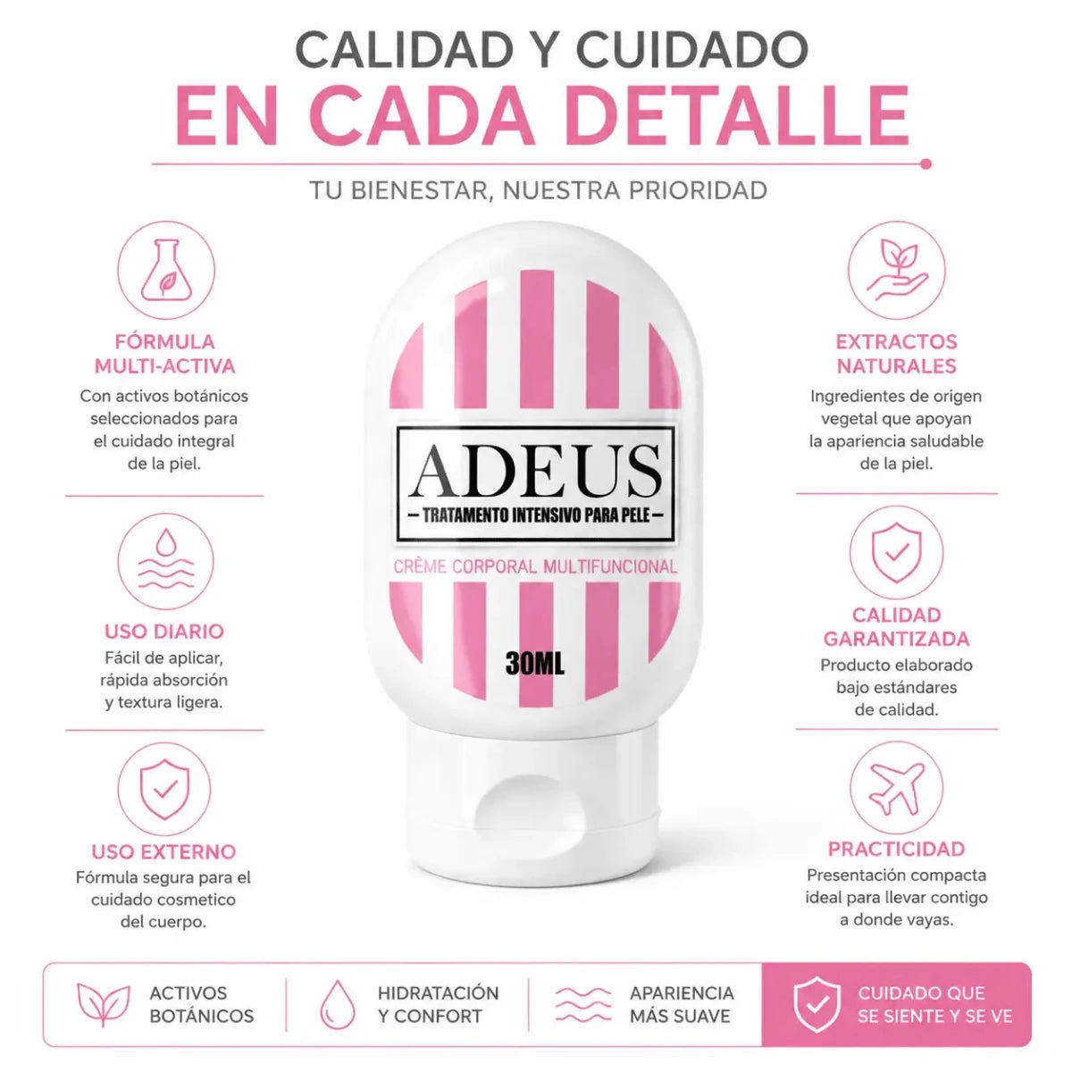 Adeus Crema Multi-Action (30ml) – Crema Corporal de Cuidado Integral - Zivanne