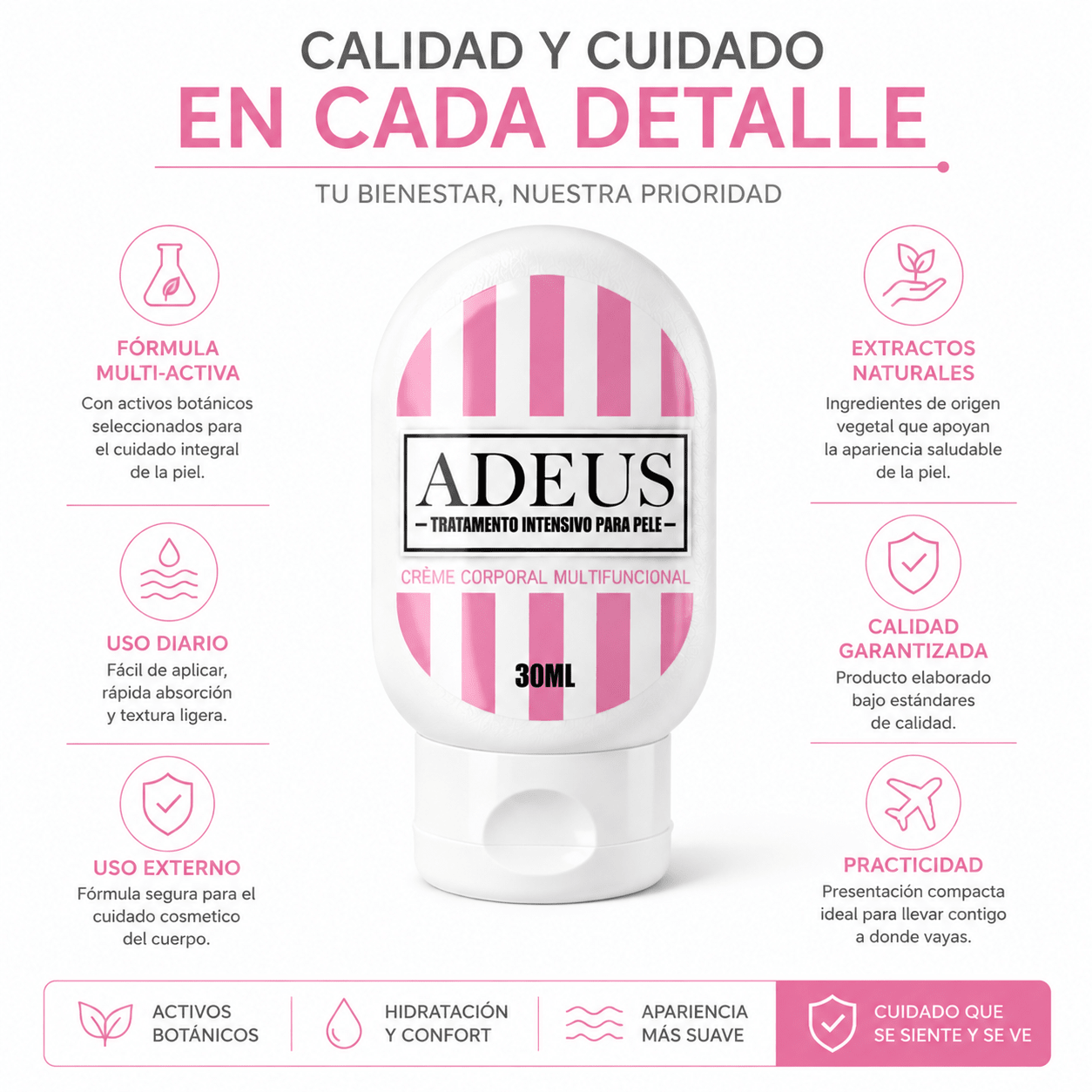 Adeus Crema Multi-Action 30ml Crema Corporal de Cuidado Integral Zivanne
