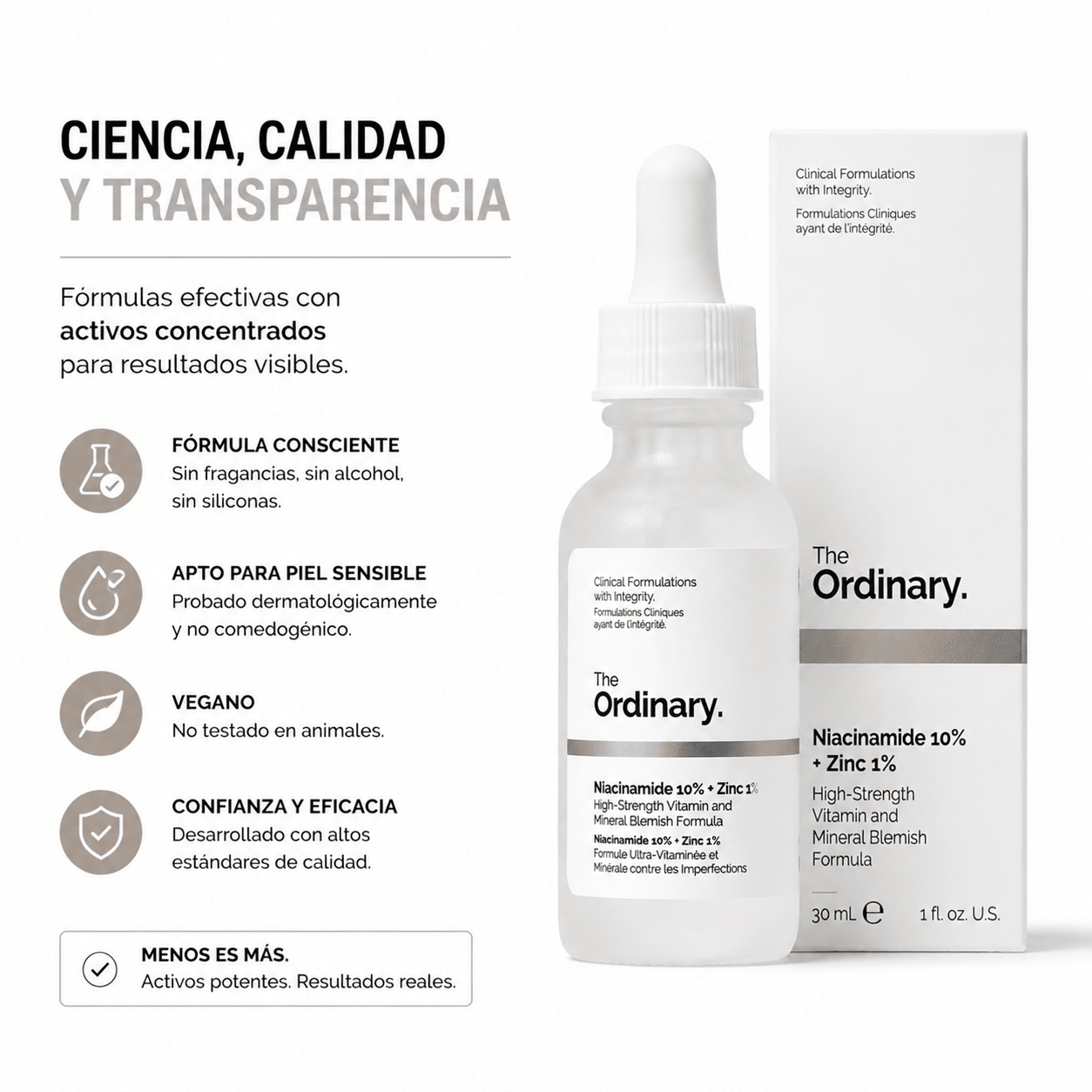The Ordinary Niacinamide 10% + Zinc 1% Serum Facial Equilibrio Zivanne