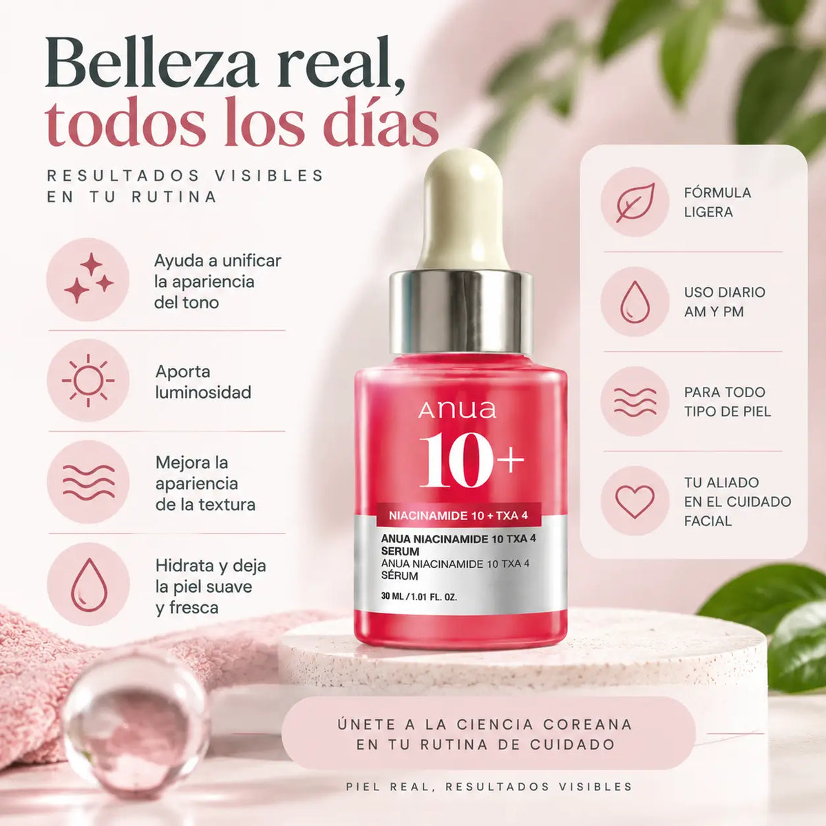 Anua, Niacinamide 10% + TXA 4% Serum, Sérum Facial Unificador e Iluminador, 30 ml