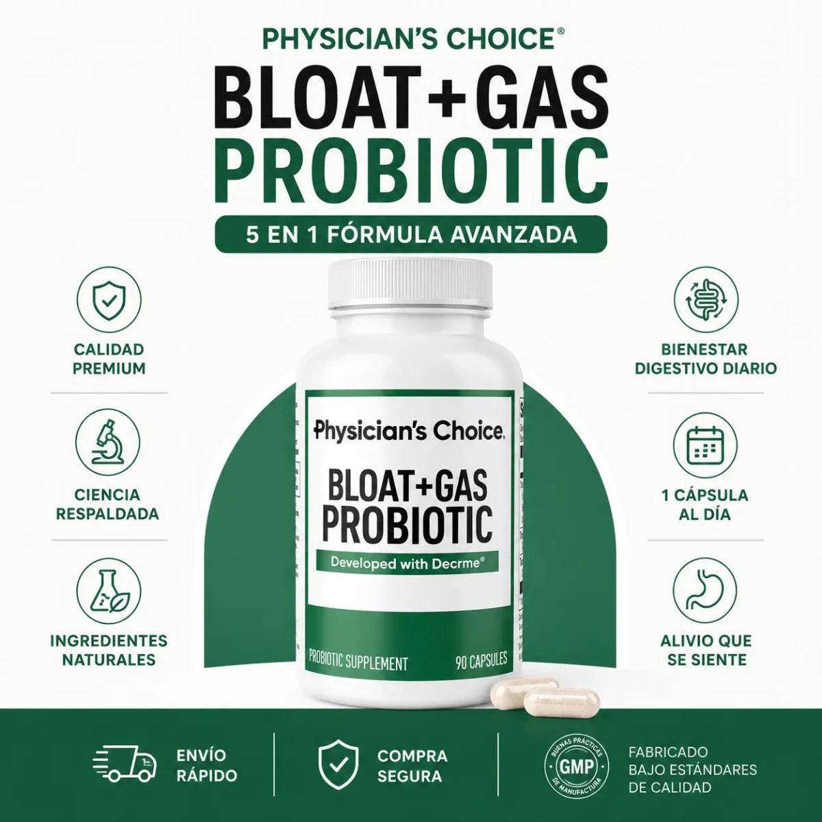 Physicians Choice Bloat + Gas Probiotic Probioticos y Enzimas Digestivas Zivanne