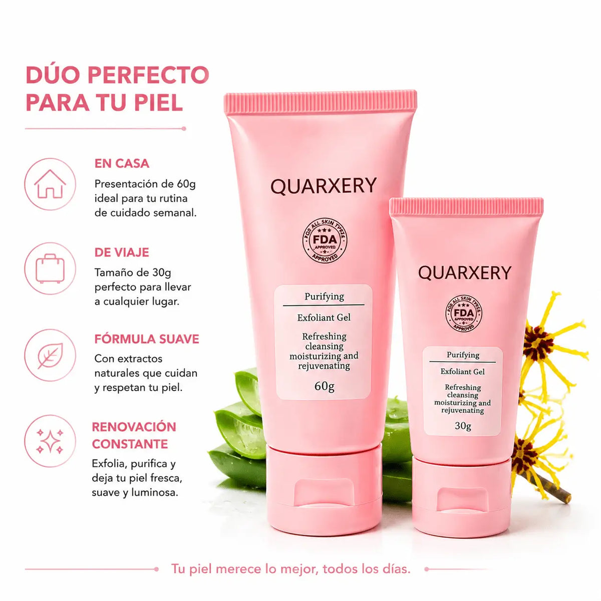 Duo Kit Quarxery Gel Exfoliante Purificante 80g 30g Renovacion Cutanea Zivanne