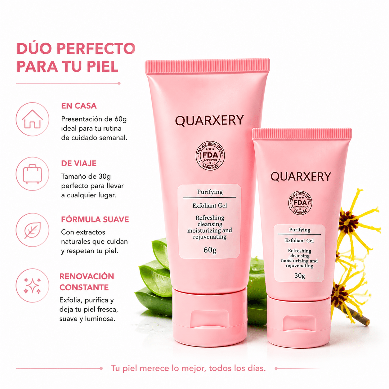 Duo Kit Quarxery Gel Exfoliante Purificante 80g 30g Renovacion Cutanea Zivanne