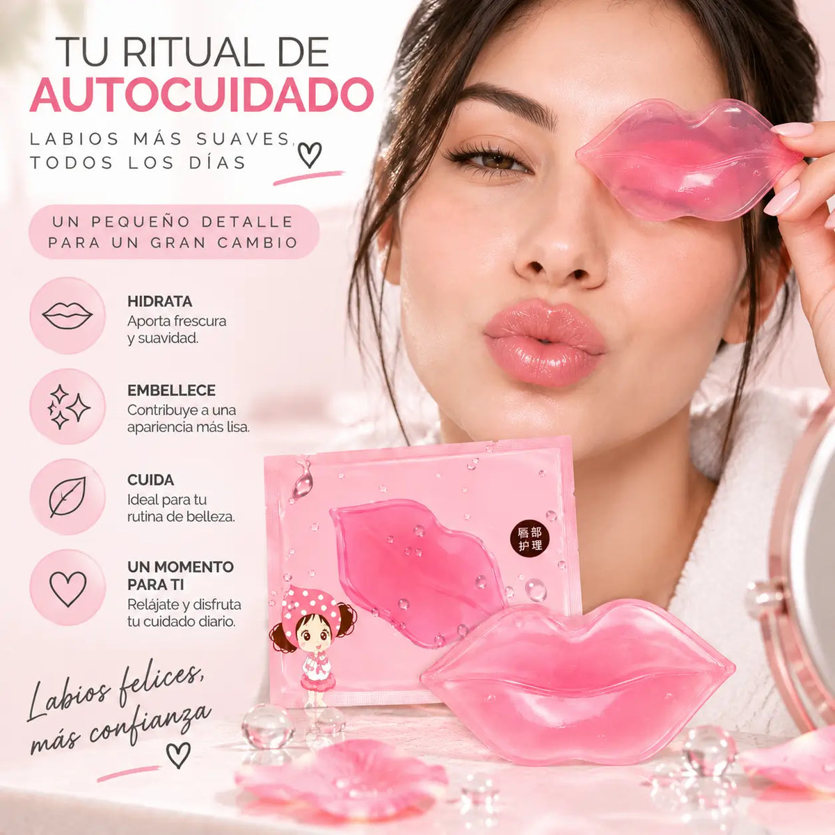 Zivanne, Mascarilla de Colágeno para Labios, Parche de Hidrogel Humectante, 1 Unidad