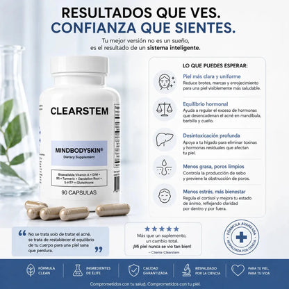 CLEARSTEM Mind Body Skin Suplemento Nutricional para Bienestar de la Piel Zivanne