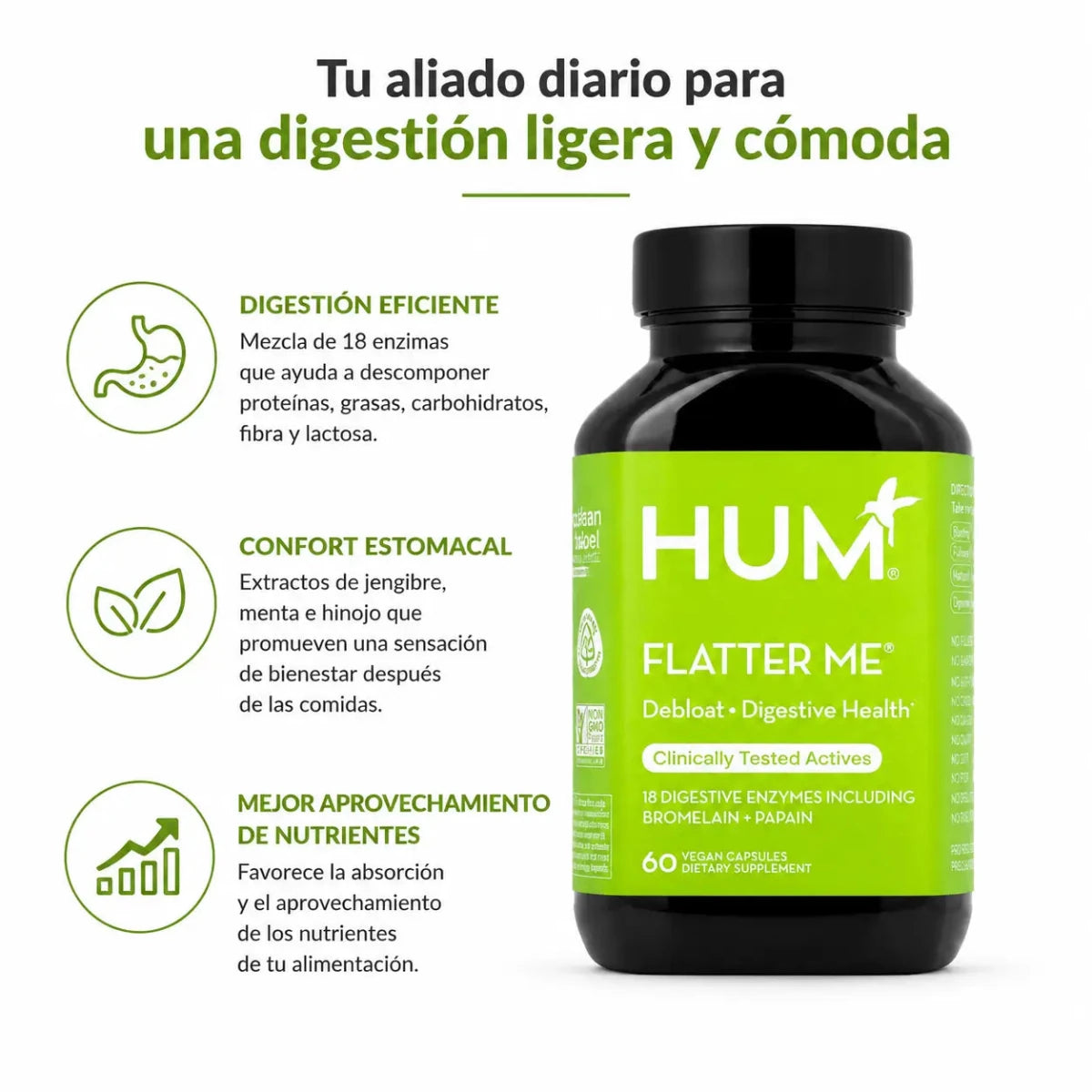HUM Nutrition Flatter Me 60 Capsulas Soporte Digestivo Zivanne