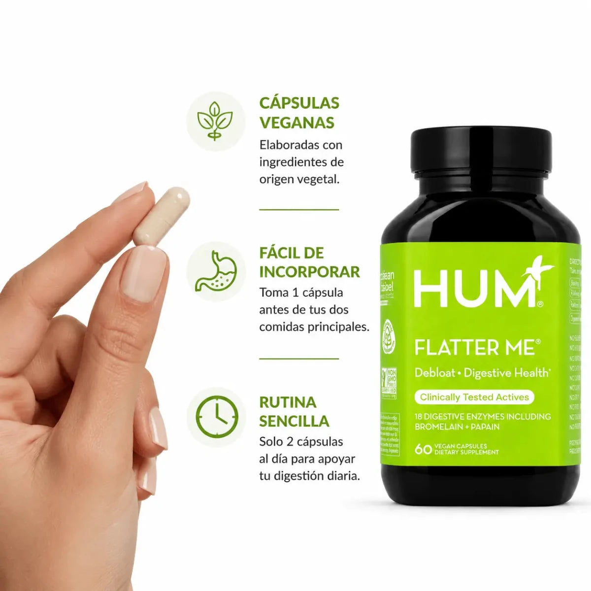 HUM Nutrition Flatter Me 60 Capsulas Soporte Digestivo Zivanne