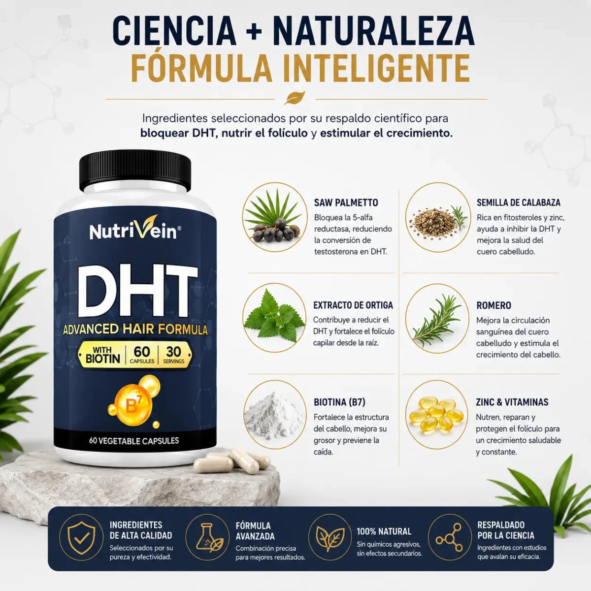 Nutrivein DHT Advanced Hair Blocker Suplemento Nutricional para Cabello Zivanne