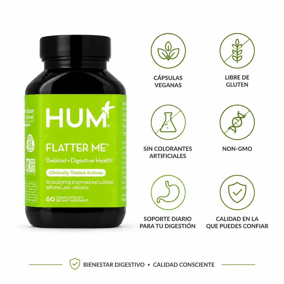 HUM Nutrition Flatter Me 60 Capsulas Soporte Digestivo Zivanne