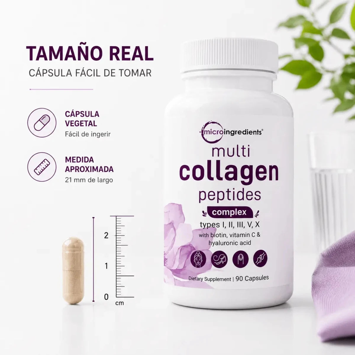 Micro Ingredients Multi Collagen Peptides Complejo de Colageno 90 Capsulas Zivanne
