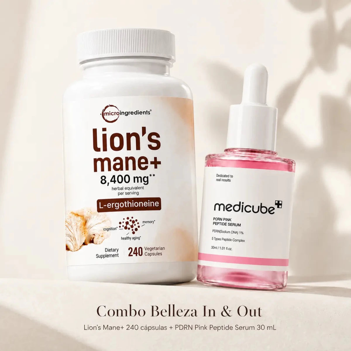 Kit Lion's Mane Microingredients y Medicube PDRN Pink Peptide Serum Zivanne