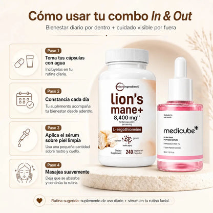Kit Lion's Mane Microingredients y Medicube PDRN Pink Peptide Serum Zivanne