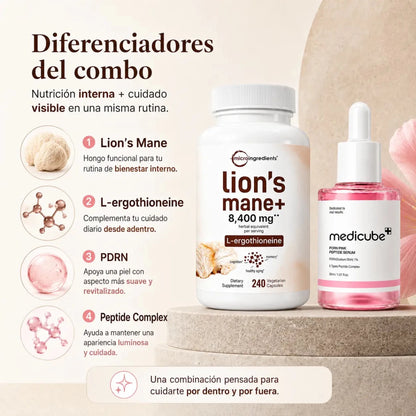 Kit Lion's Mane Microingredients y Medicube PDRN Pink Peptide Serum Zivanne