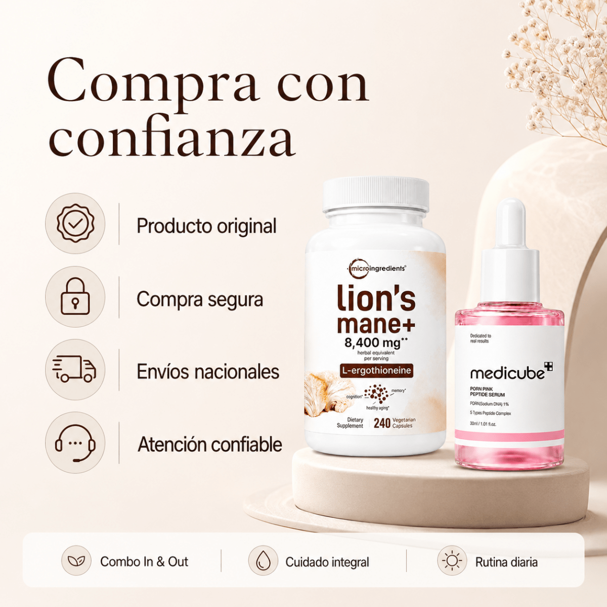 Kit Lion's Mane Microingredients y Medicube PDRN Pink Peptide Serum Zivanne