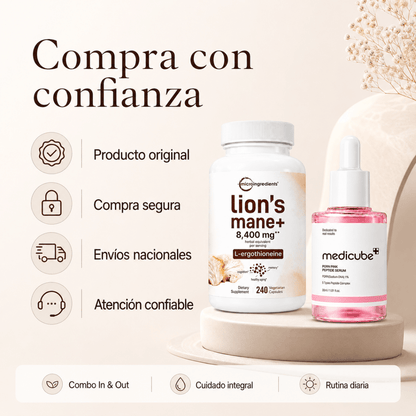 Kit Lion's Mane Microingredients y Medicube PDRN Pink Peptide Serum Zivanne