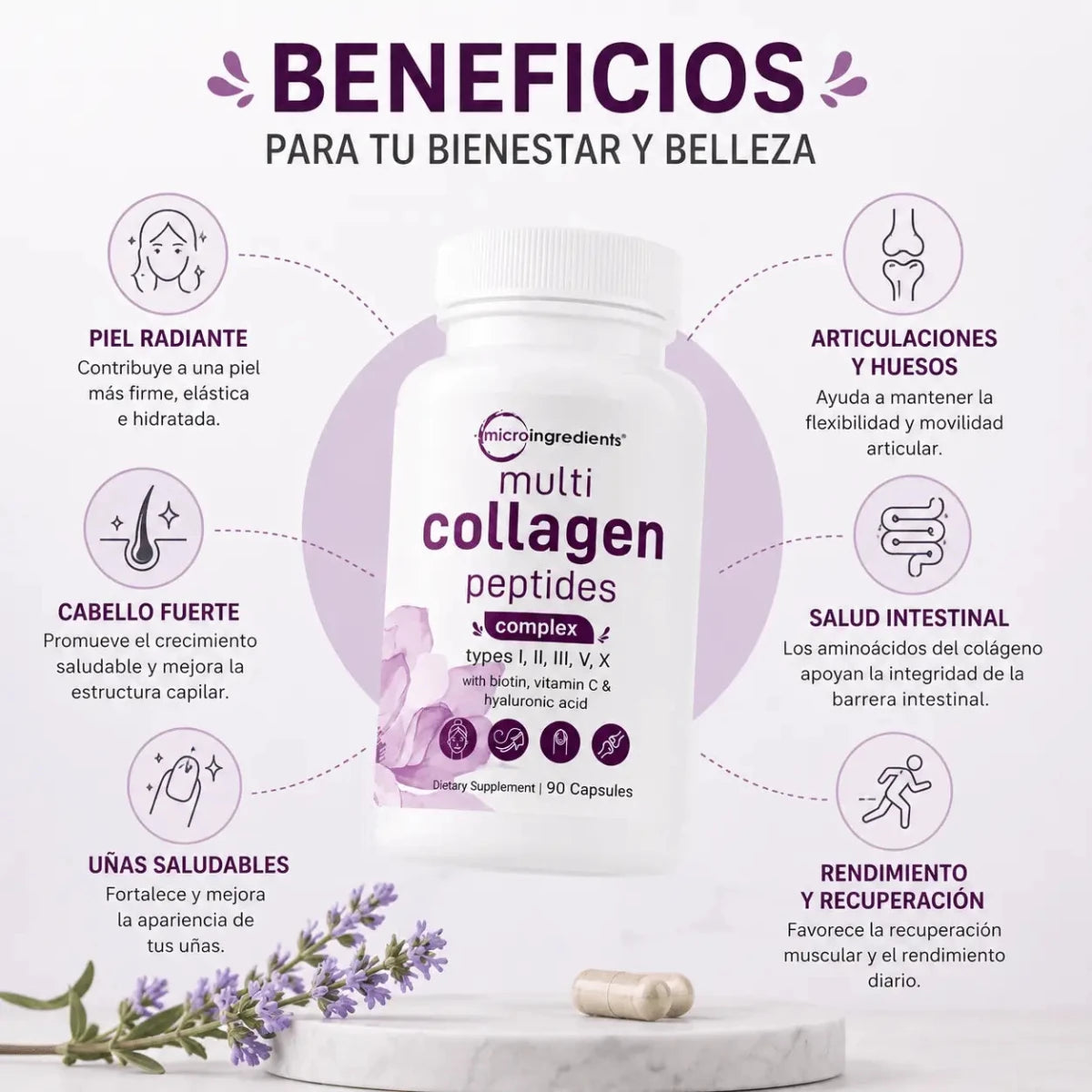 Micro Ingredients Multi Collagen Peptides Complejo de Colageno 90 Capsulas Zivanne