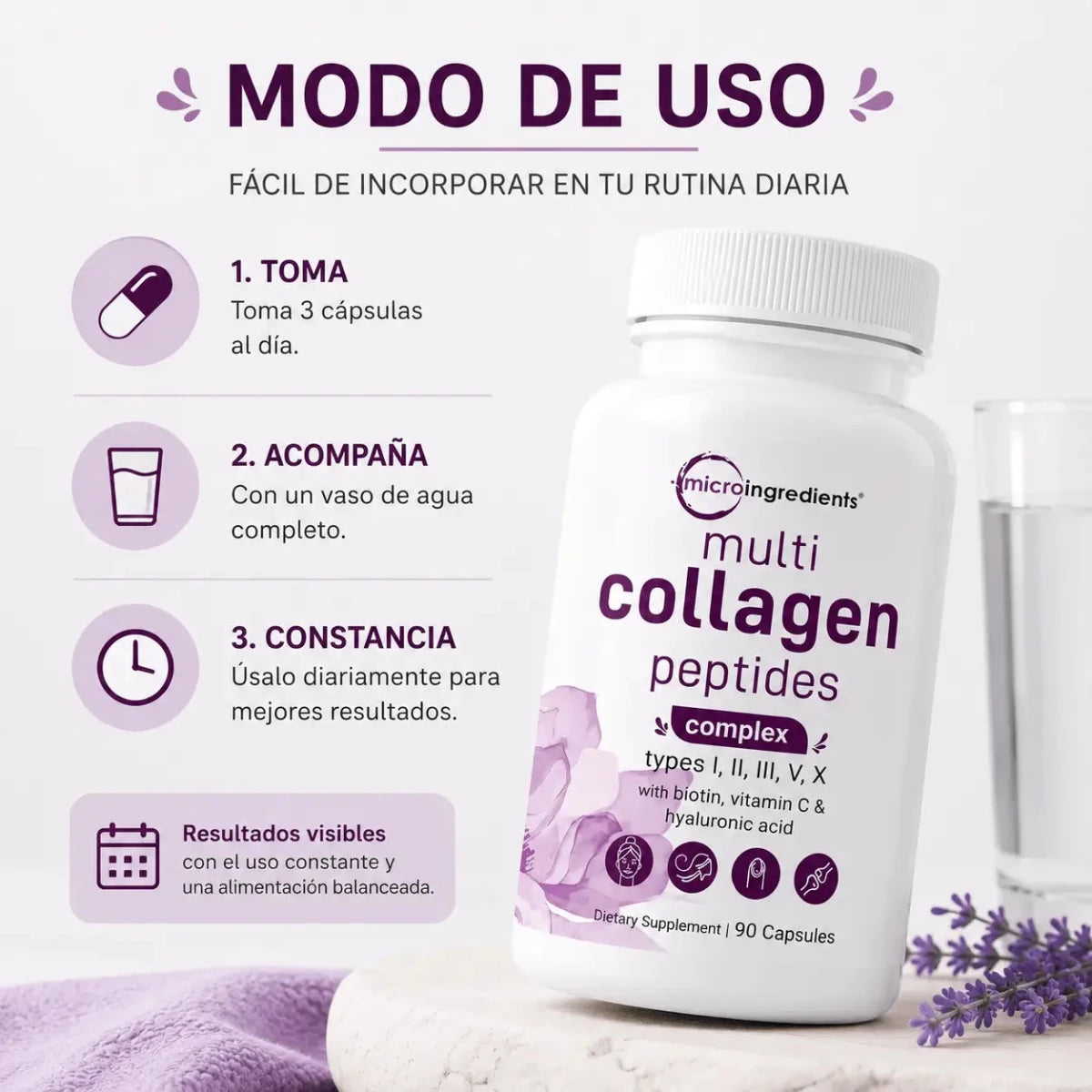 Micro Ingredients Multi Collagen Peptides Complejo de Colageno 90 Capsulas Zivanne