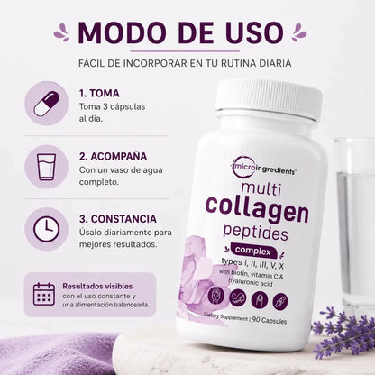 Micro Ingredients Multi Collagen Peptides Complejo de Colageno 90 Capsulas Zivanne