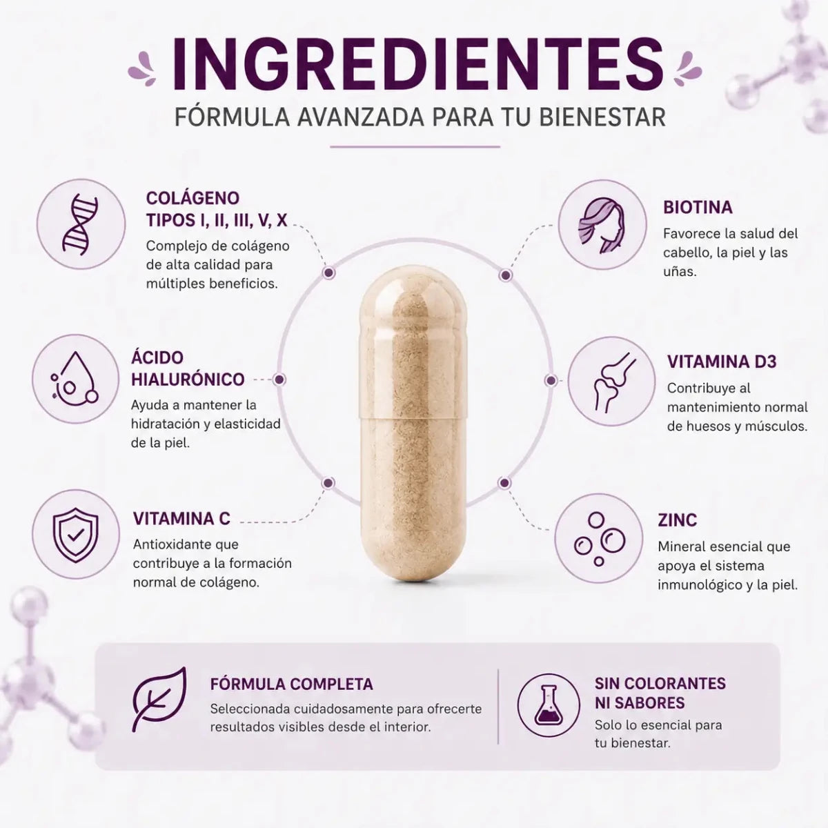 Micro Ingredients Multi Collagen Peptides Complejo de Colageno 90 Capsulas Zivanne