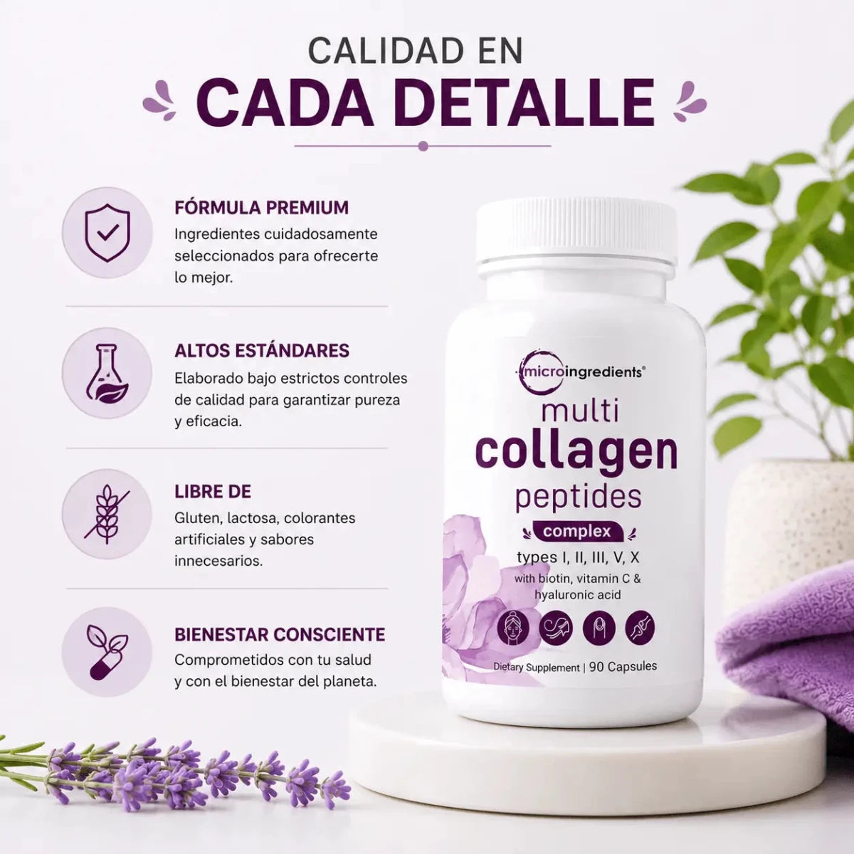 Micro Ingredients Multi Collagen Peptides (90 Cápsulas) – Colágeno Complejo - Zivanne