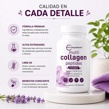 Micro Ingredients Multi Collagen Peptides (90 Cápsulas) – Colágeno Complejo - Zivanne