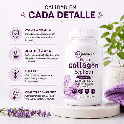 Micro Ingredients Multi Collagen Peptides Complejo de Colageno 90 Capsulas Zivanne
