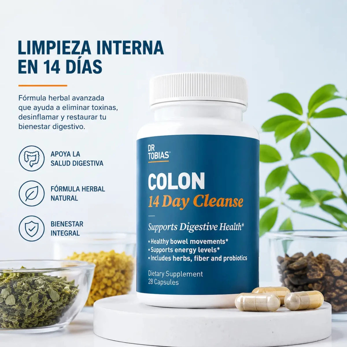 Dr Tobias Colon 14 Day Cleanse 28 Capsulas Suplemento de Fibra Zivanne