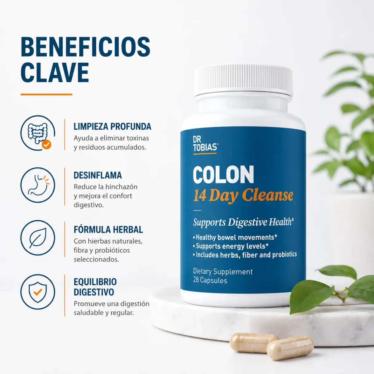 Dr Tobias Colon 14 Day Cleanse 28 Capsulas Suplemento de Fibra Zivanne
