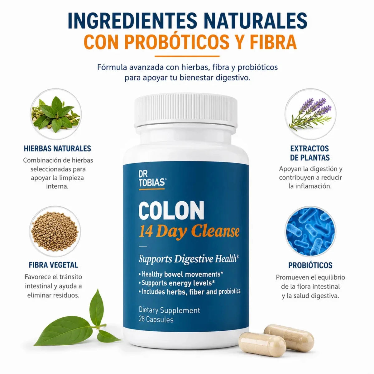 Dr Tobias Colon 14 Day Cleanse 28 Capsulas Suplemento de Fibra Zivanne