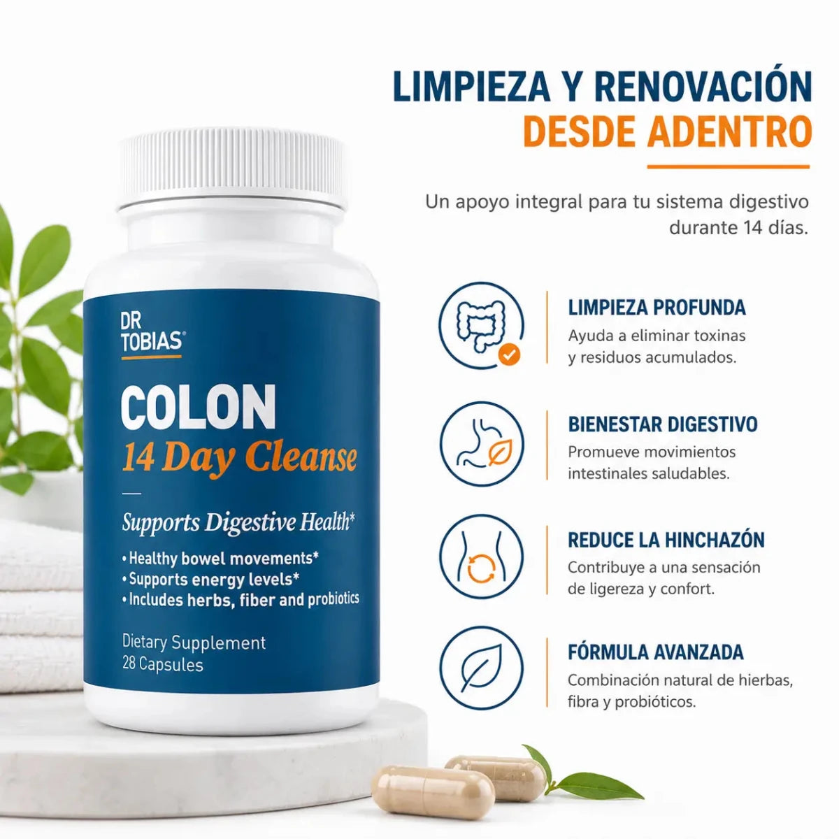 Dr Tobias Colon 14 Day Cleanse 28 Capsulas Suplemento de Fibra Zivanne
