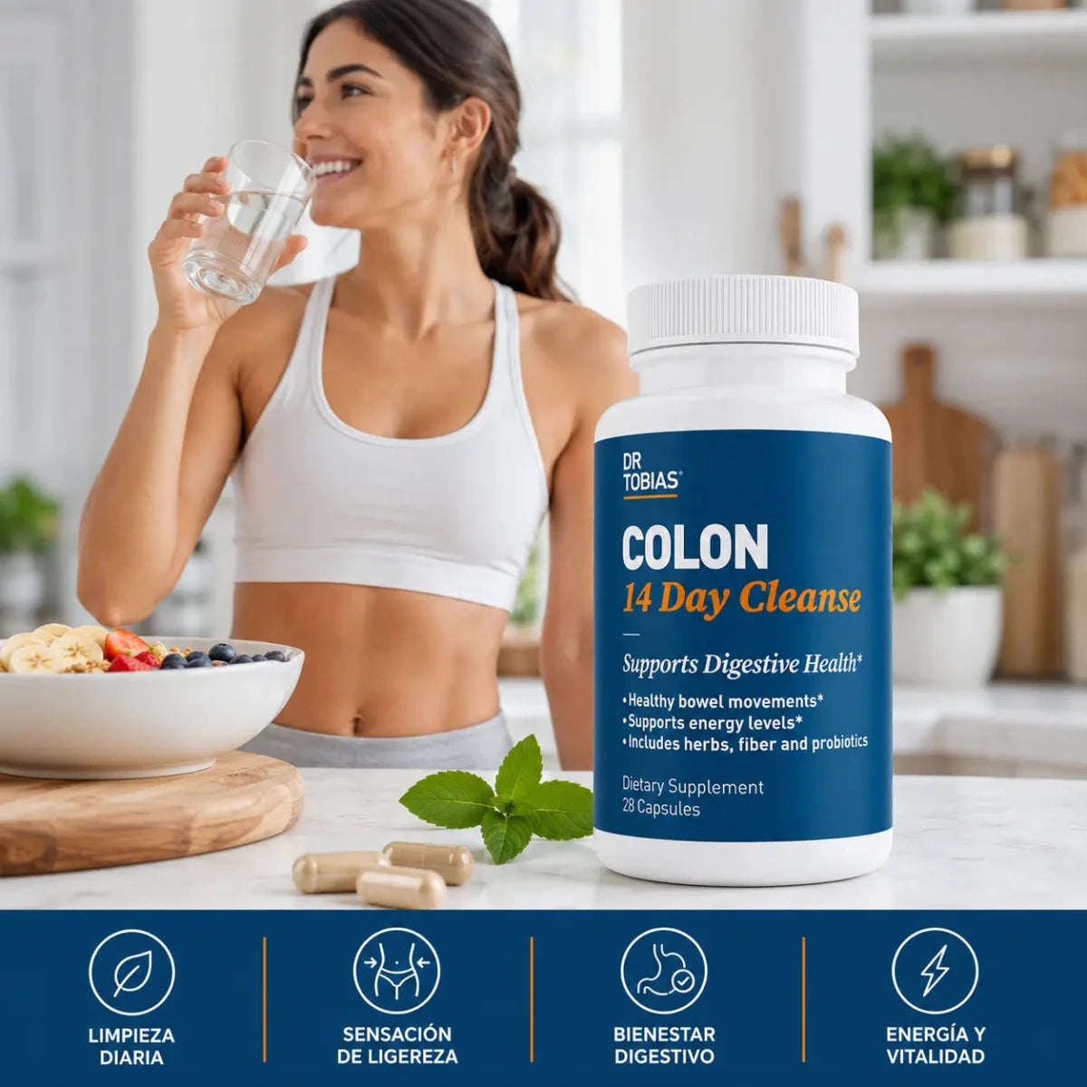 Dr Tobias Colon 14 Day Cleanse 28 Capsulas Suplemento de Fibra Zivanne