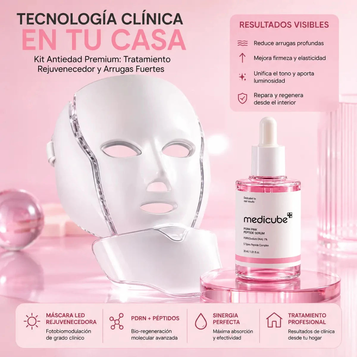 Kit Facial con Máscara LED y Sérum PDRN Coreano Zivanne