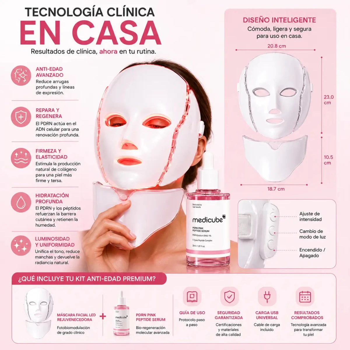Kit Facial con Máscara LED y Sérum PDRN Coreano Zivanne