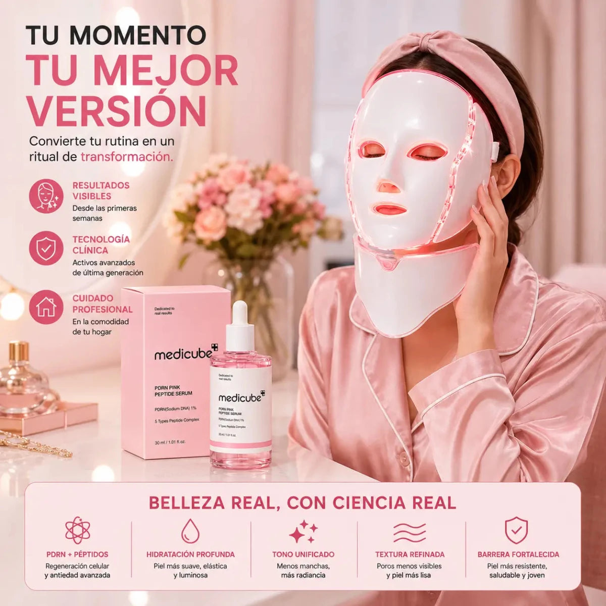 Kit Facial con Máscara LED y Sérum PDRN Coreano Zivanne