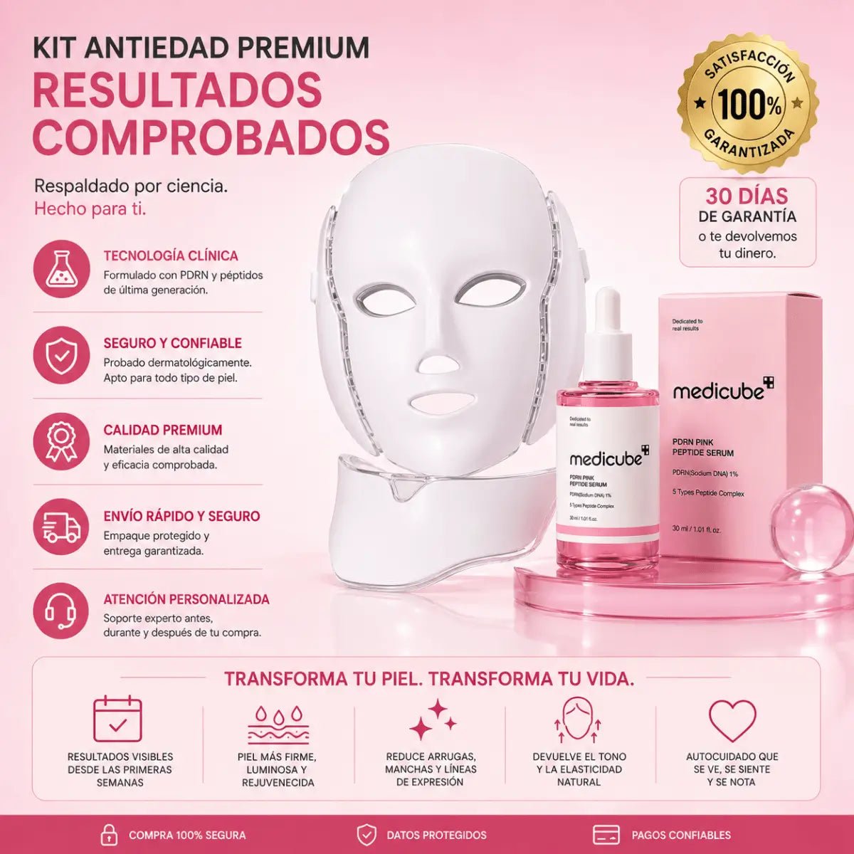 Kit Facial con Máscara LED y Sérum PDRN Coreano – Sistema Home Care - Zivanne