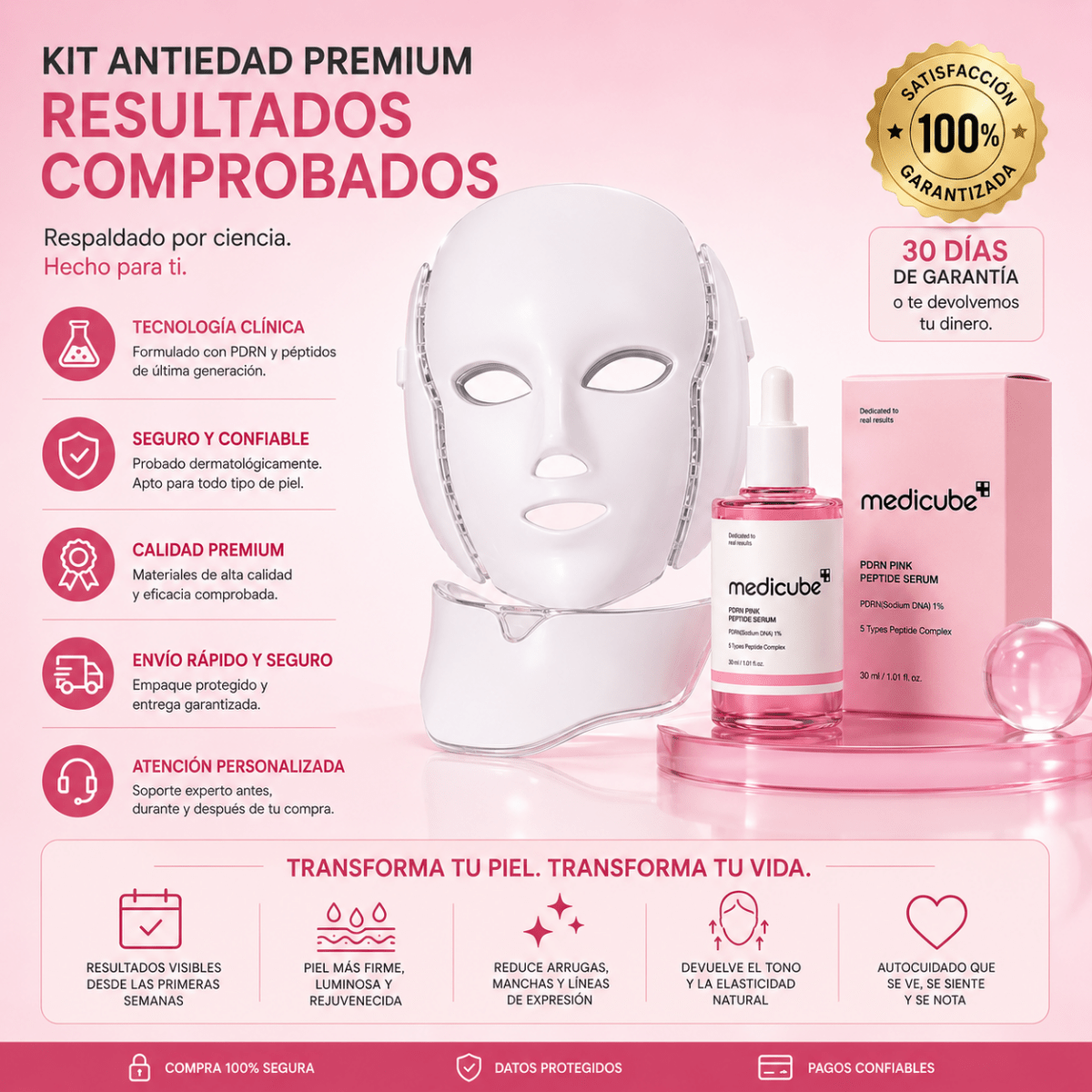 Kit Facial con Máscara LED y Sérum PDRN Coreano Zivanne