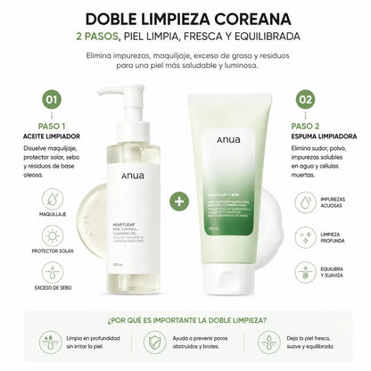 Kit de Doble Limpieza Coreana Anua: Aceite Limpiador 200ml + Espuma Limpiadora 150ml - Zivanne