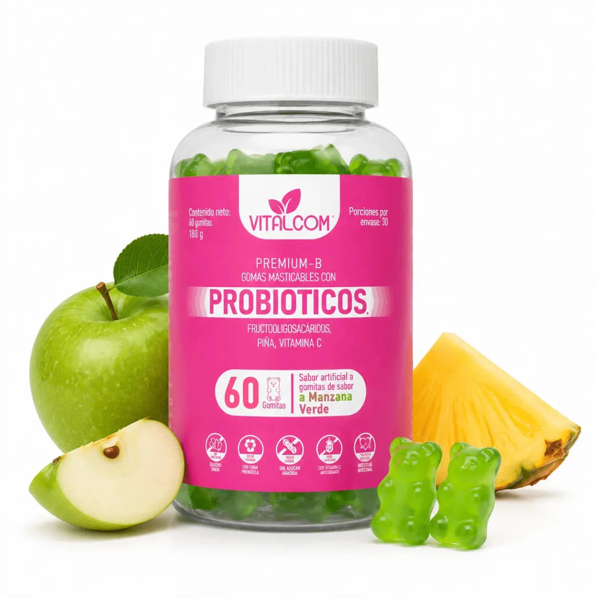 Vitalcom Probioticos + Prebioticos 60 Gomitas Manzana Verde Zivanne